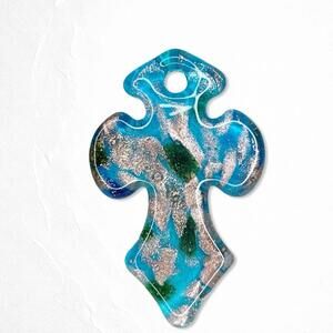 323. Turquoise Glass Cross Pendant